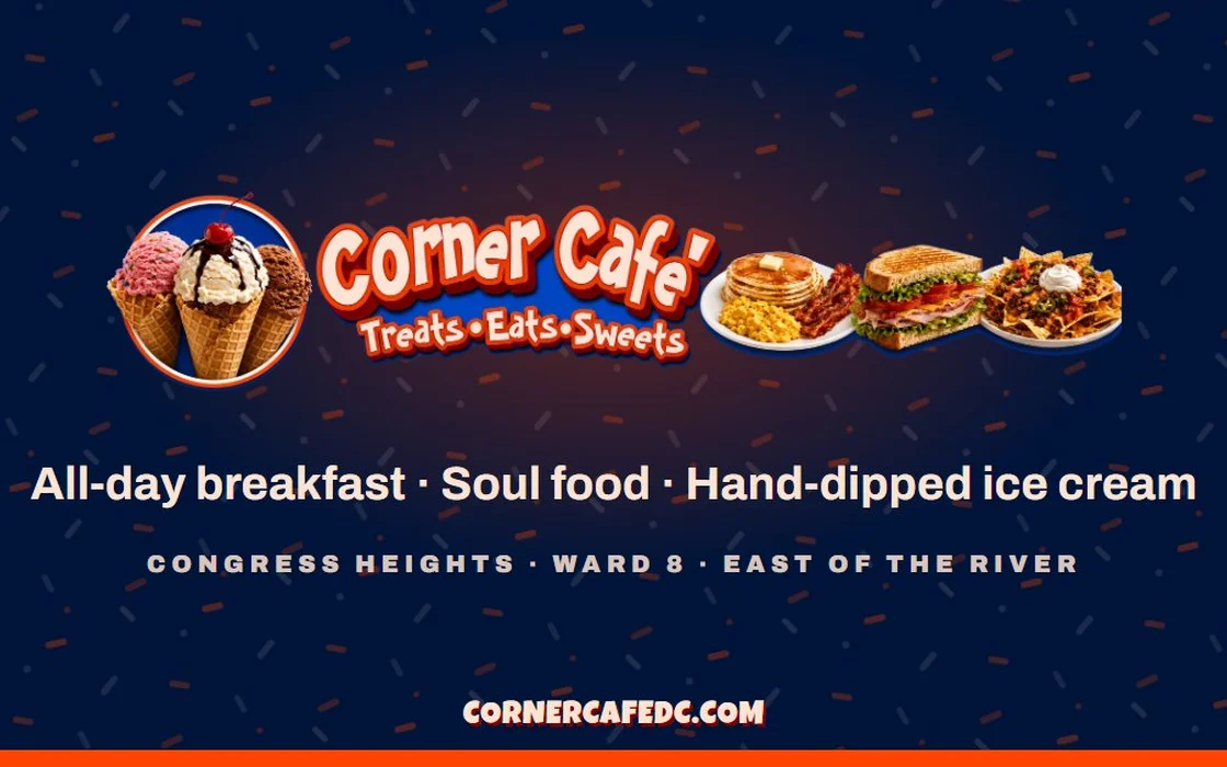 Corner Café live site on cornercafedc.com — menu, hours, and Congress Heights address.